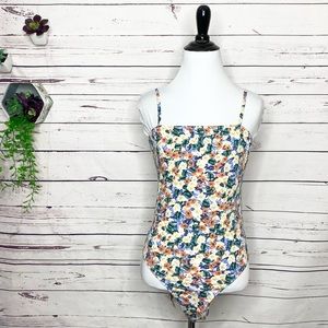 SHEIN Colorful Spring Floral High Cut Spaghetti Strap Bodysuit Top Size Medium